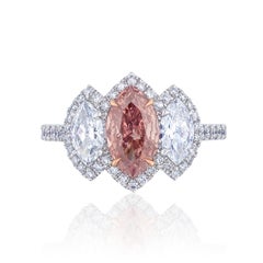GIA Certified 1.01 Carat Marquise Shaped Pink Diamond Ring