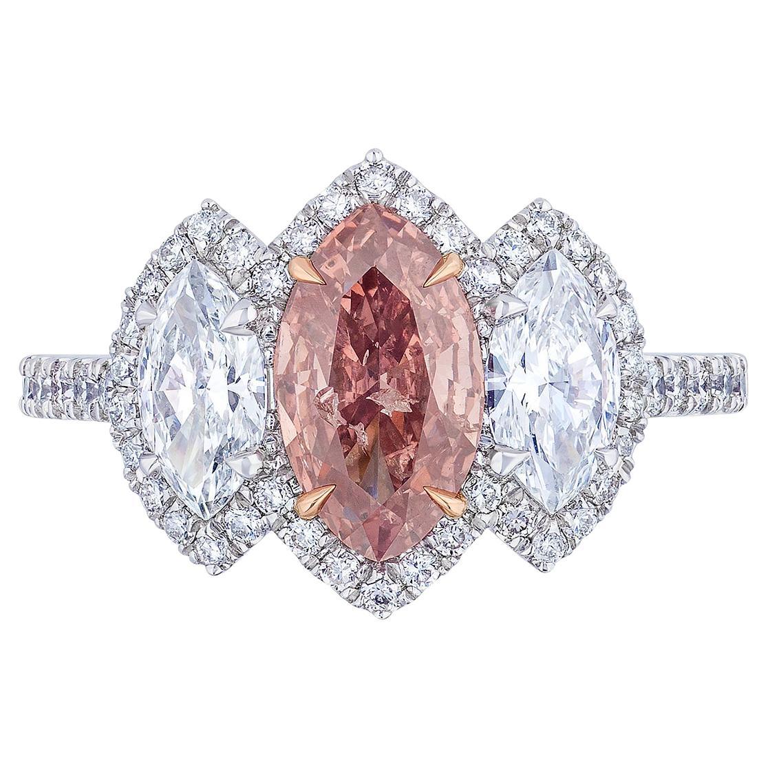 GIA Certified 1.01 Carat Marquise Shaped Pink Diamond Ring