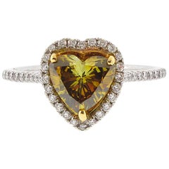 GIA Certified 1.01 Carat Natural Fancy Deep Brownish Yellow Heart Diamond Ring
