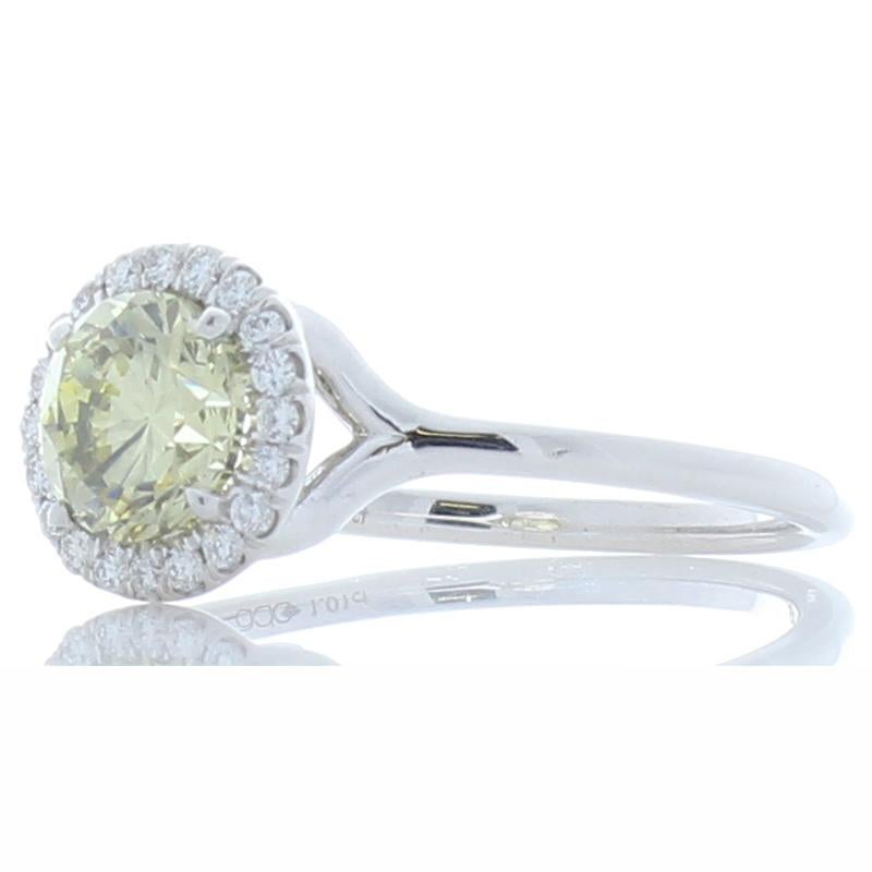 Contemporary GIA Certified 1.01 Carat Natural Fancy Yellow Diamond White Gold Cocktail Ring For Sale