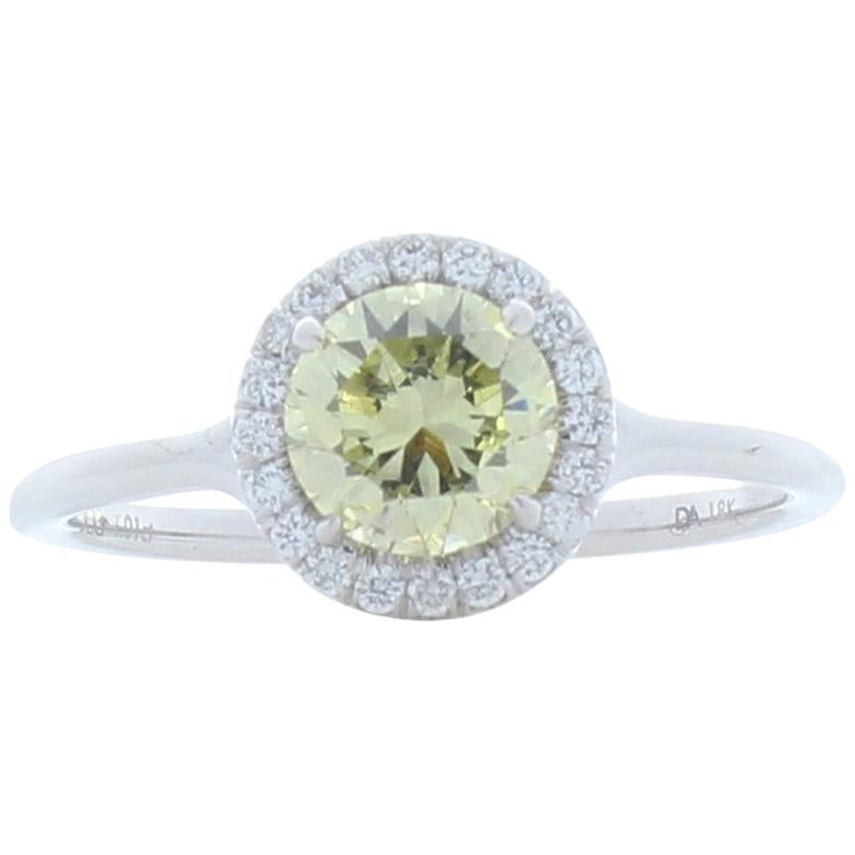 GIA Certified 1.01 Carat Natural Fancy Yellow Diamond White Gold Cocktail Ring