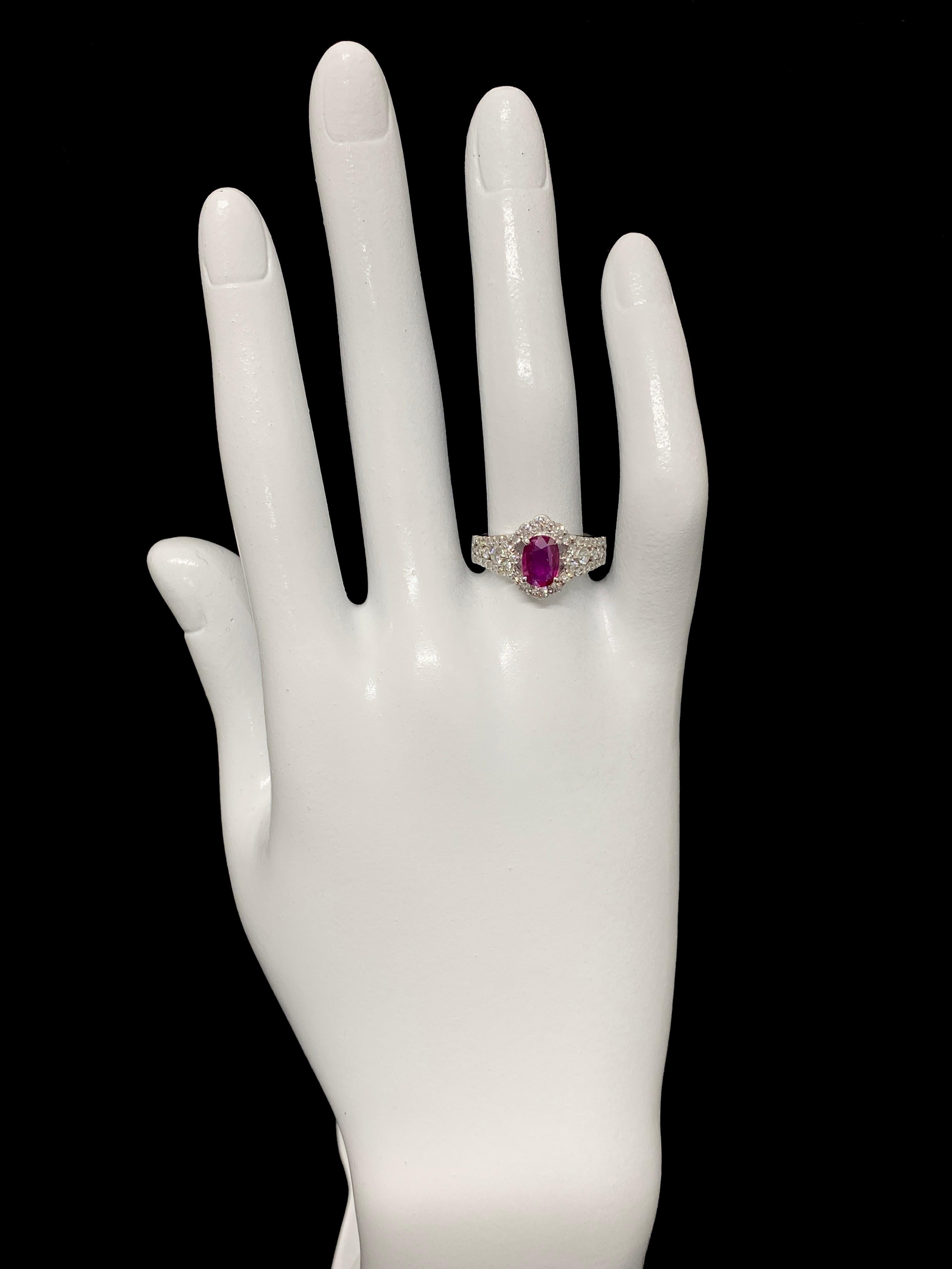 Edwardian GIA Certified 1.01 Carat Natural Unheated Ruby and Diamond Ring Set in Platinum