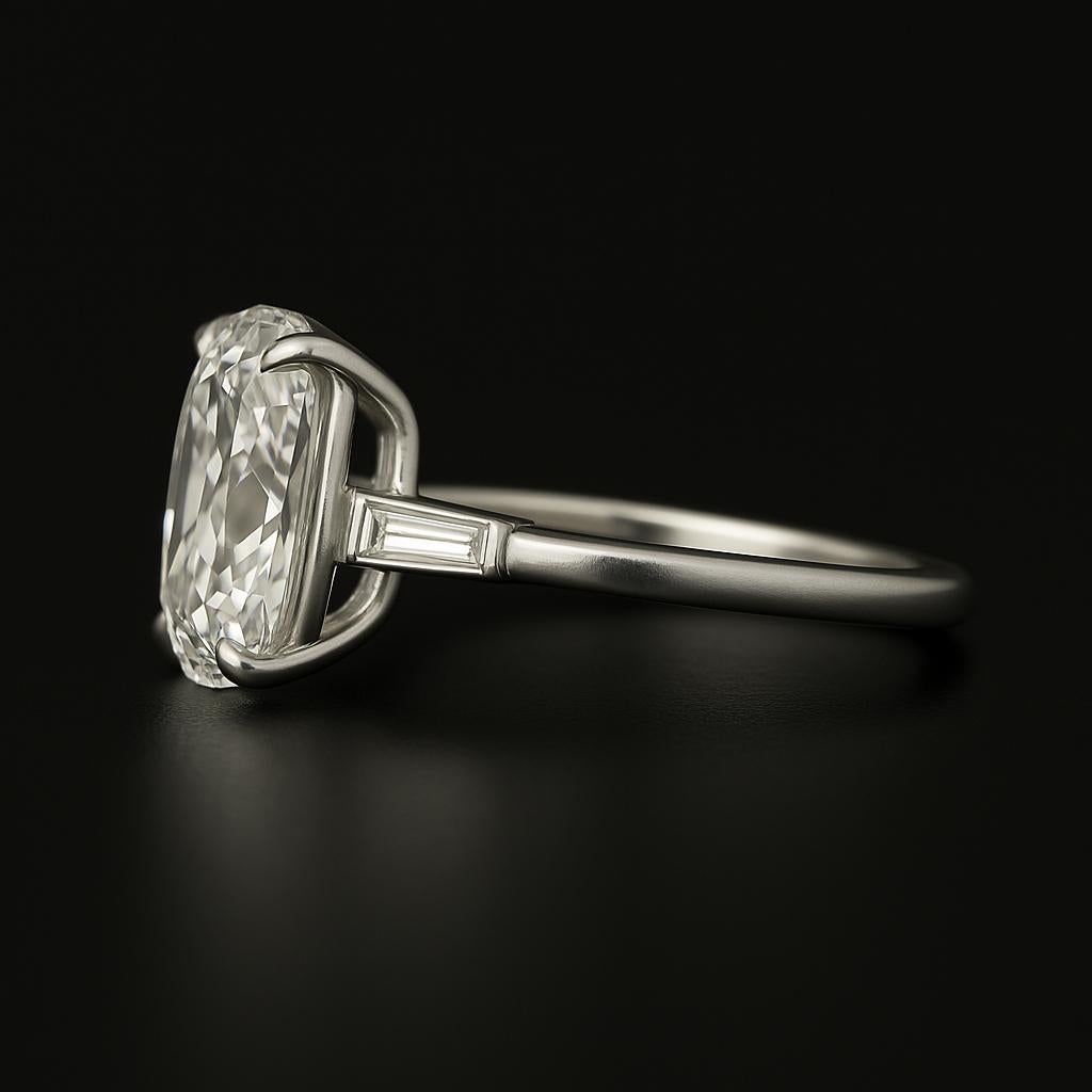 A refined tribute to antique elegance, this exceptional engagement ring centers around a GIA-certified 1.01 carat Old Mine Brilliant Cut diamond, celebrated for its romantic faceting and vintage charm. Handcrafted in platinum, the center stone is