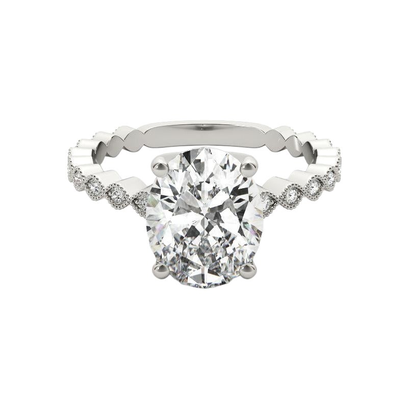 Anello con diamanti in oro bianco 18 carati certificato GIA da 1,01 carati, con castone ovale e cinturino a grana fine