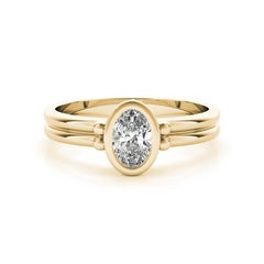 GIA Certified 1.01 Carat Oval Bezel Solitaire Double Band Diamond Ring