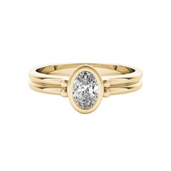 Anillo de diamantes de doble banda con bisel solitario oval certificado por GIA de 1.01 quilates