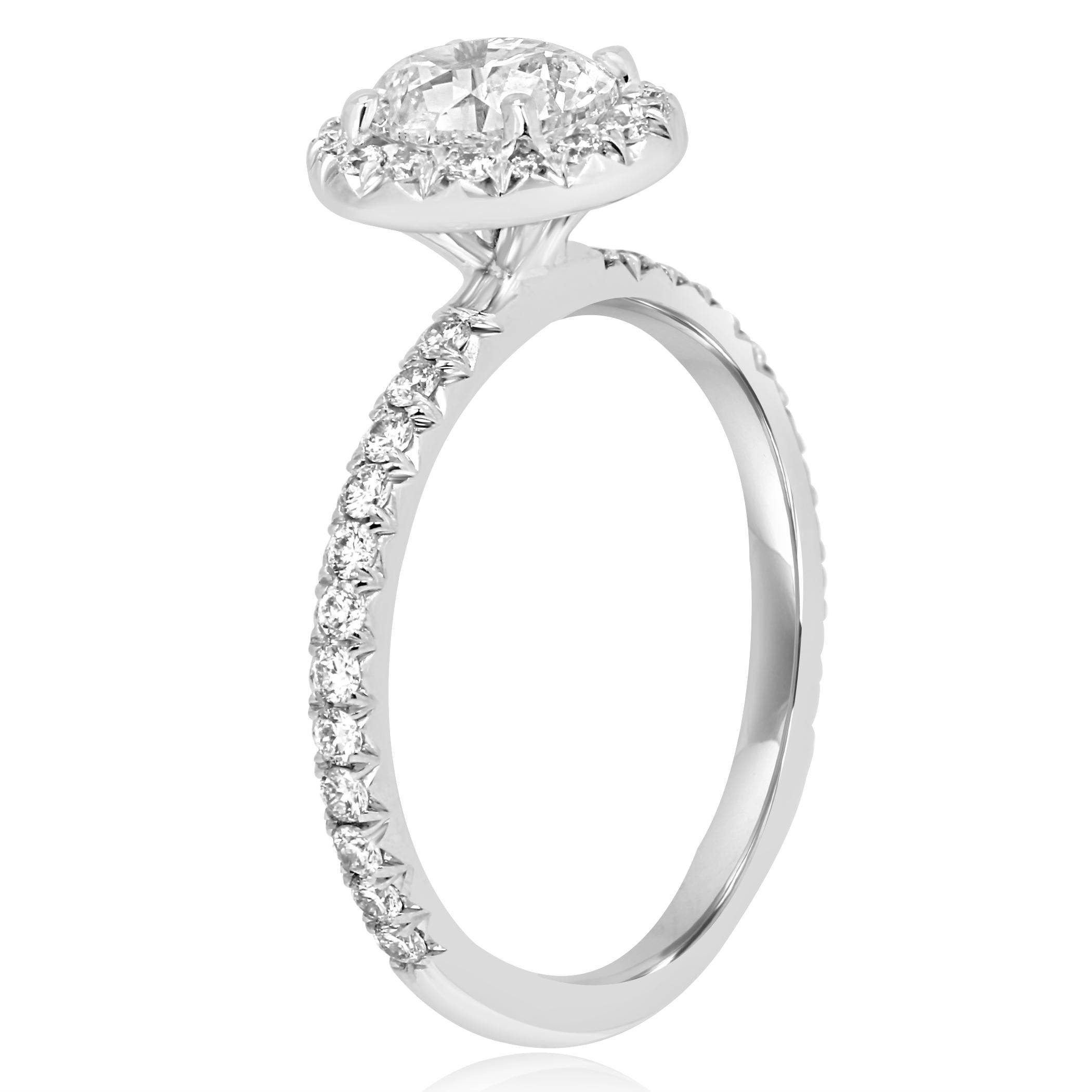 Contemporary GIA Certified 1.01 Carat Oval Diamond Halo Gold Platinum Engagement Bridal Ring