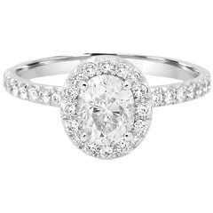 GIA Certified 1.01 Carat Oval Diamond Halo Gold Platinum Engagement Bridal Ring