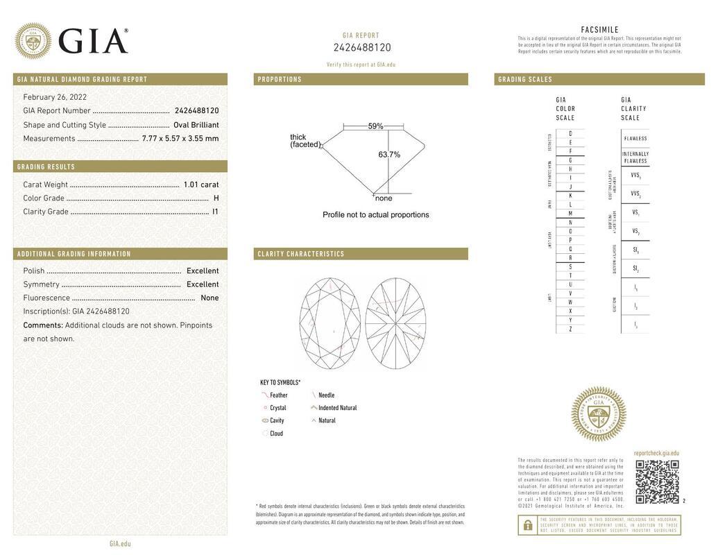 Contemporain Bague en or jaune 18 carats certifiée GIA de 1,01 carat avec pavé français et halo ovale en vente