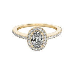 GIA Certified 1.01 Carat Oval Halo French Pave 18K Yellow Gold Diamond Ring