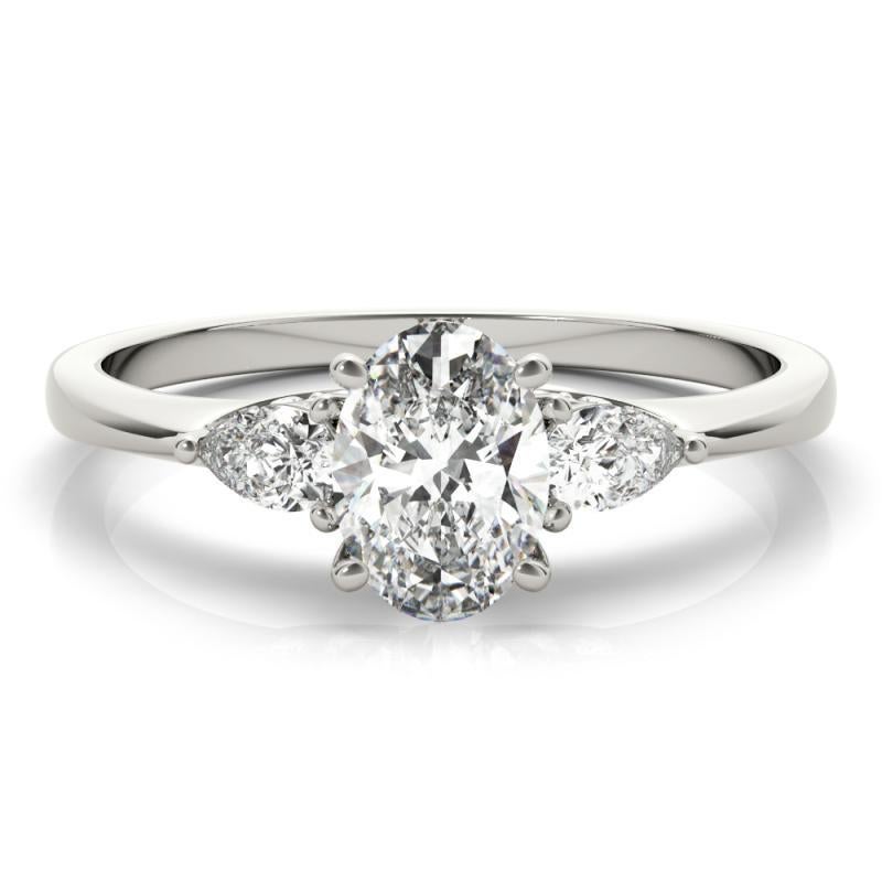 Donna GIA Certificato 1,01 Carati Ovale e Pera a Tre Pietre  Anello con diamante in vendita