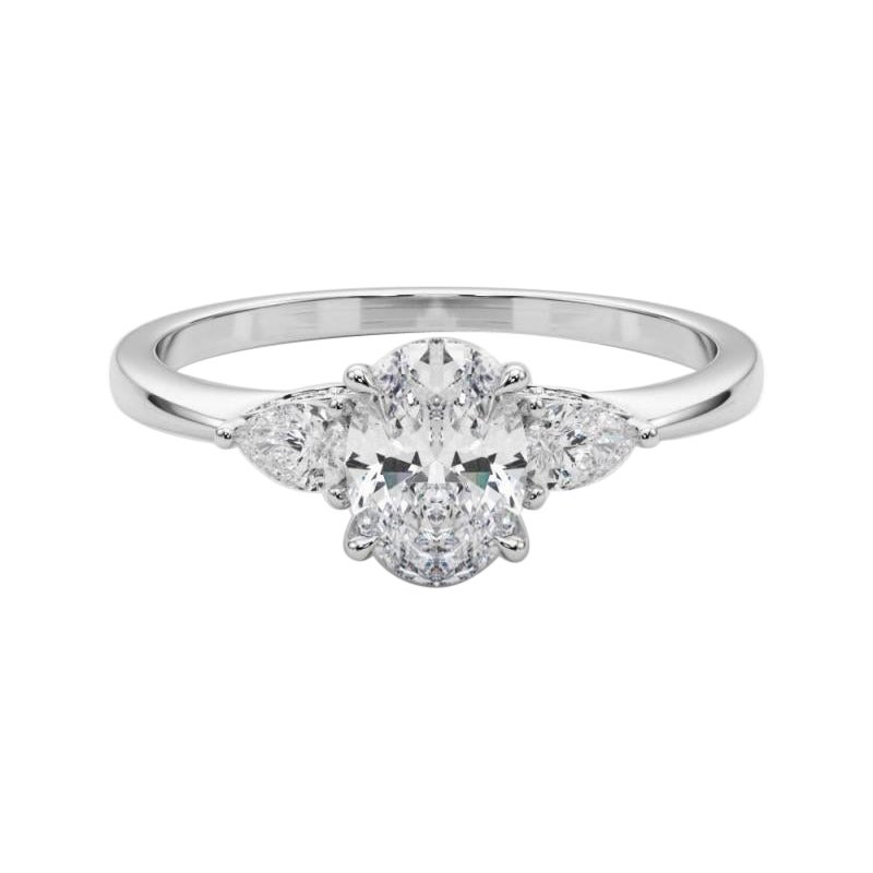 GIA Certificato 1,01 Carati Ovale e Pera a Tre Pietre  Anello con diamante