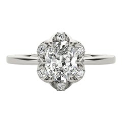 GIA Certified 1.01 Carat Oval Raindrop Tulip 18K White Gold Diamond Ring