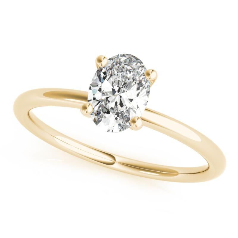 Taille ovale Bague en or jaune 18 carats certifiée GIA, solitaire ovale de 1,01 carat à quatre branches en vente