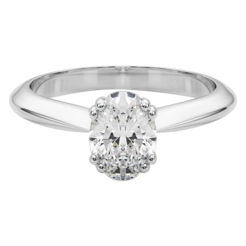 Bague diamant tulipe cathédrale solitaire ovale de 1.01 carats certifiée GIA