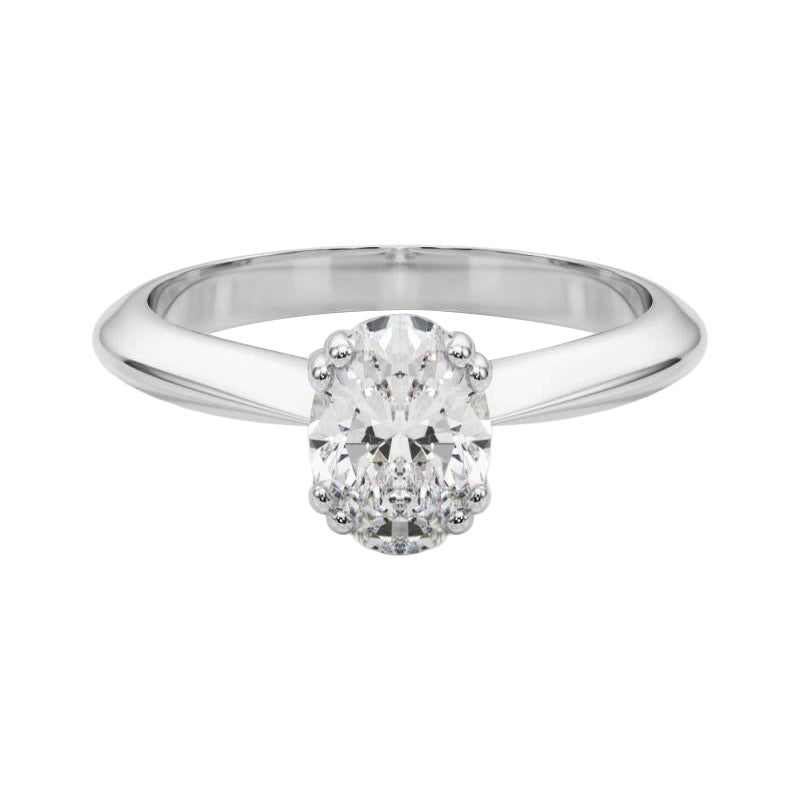 Bague diamant tulipe cathédrale solitaire ovale de 1.01 carats certifiée GIA