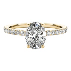 Bague en or jaune 18K certifiée GIA 1.01 carat Pave Hidden Halo Oval Diamond Ring