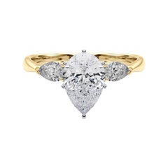 GIA Certified 1.01 Carat Pear East-West Three-Stone Diamond Ring