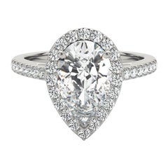 GIA Certified 1.01 Carat Pear Halo Cathedral  Diamond Ring