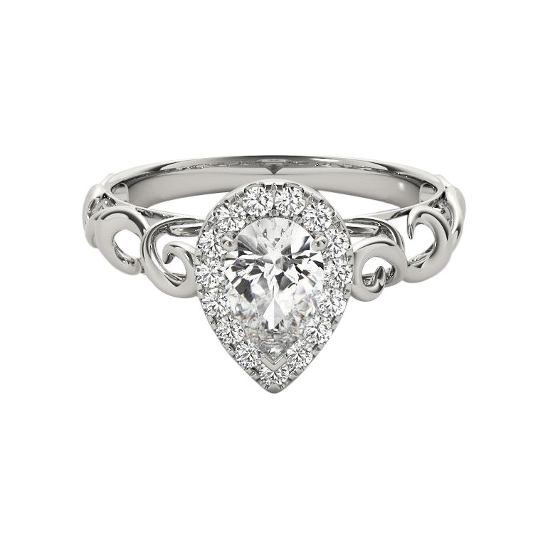 GIA Certified 1.01 Carat Pear Halo Ribbon Cathedral White Gold Diamond Ring (bague à diamant en or blanc)