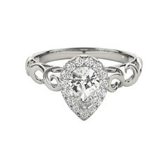 GIA Certified 1.01 Carat Pear Halo Ribbon Cathedral White Gold Diamond Ring (bague à diamant en or blanc)