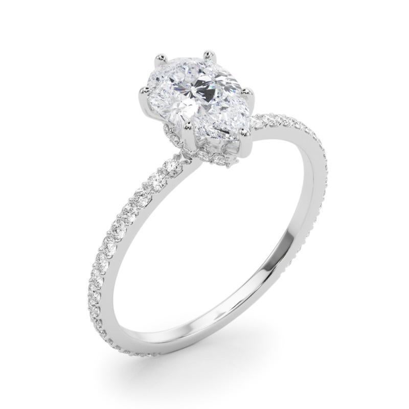 Anello di diamanti con fascia a raggiera nascosta a pera da 1,01 carati certificato GIA In condizioni Nuovo in vendita a New York, NY
