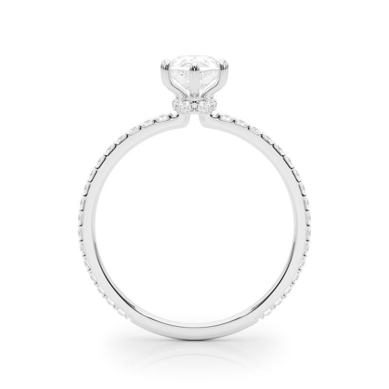 GIA zertifiziert 1,01 Karat Birne versteckt Halo Pave Band Weißgold Diamantring im Zustand „Neu“ im Angebot in New York, NY