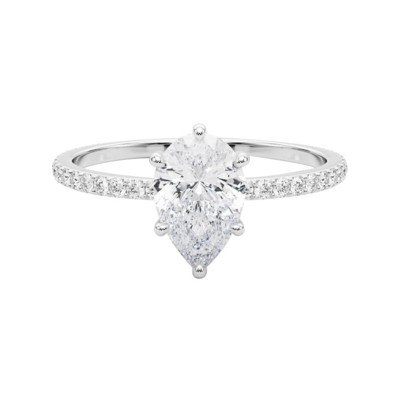 GIA zertifiziert 1,01 Karat Birne versteckt Halo Pave Band Weißgold Diamantring