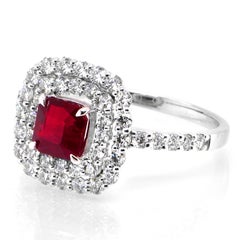 GIA Certified 1.01 Carat, Pigeon Blood Red, Burmese Ruby Ring Made in Platinum