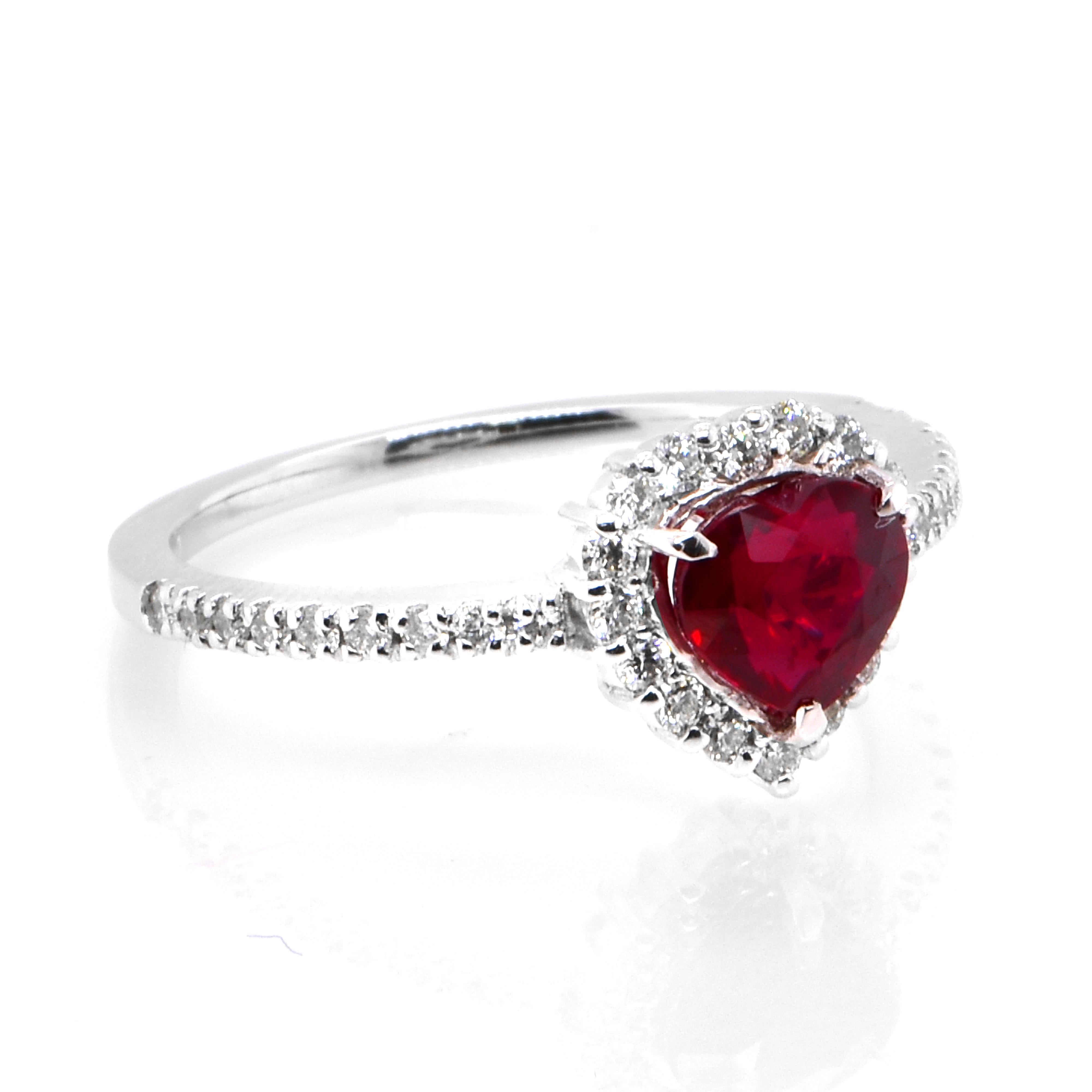 Modern GIA Certified 1.01 Carat, Pigeon Blood Red, Burmese Ruby Ring Made in Platinum For Sale