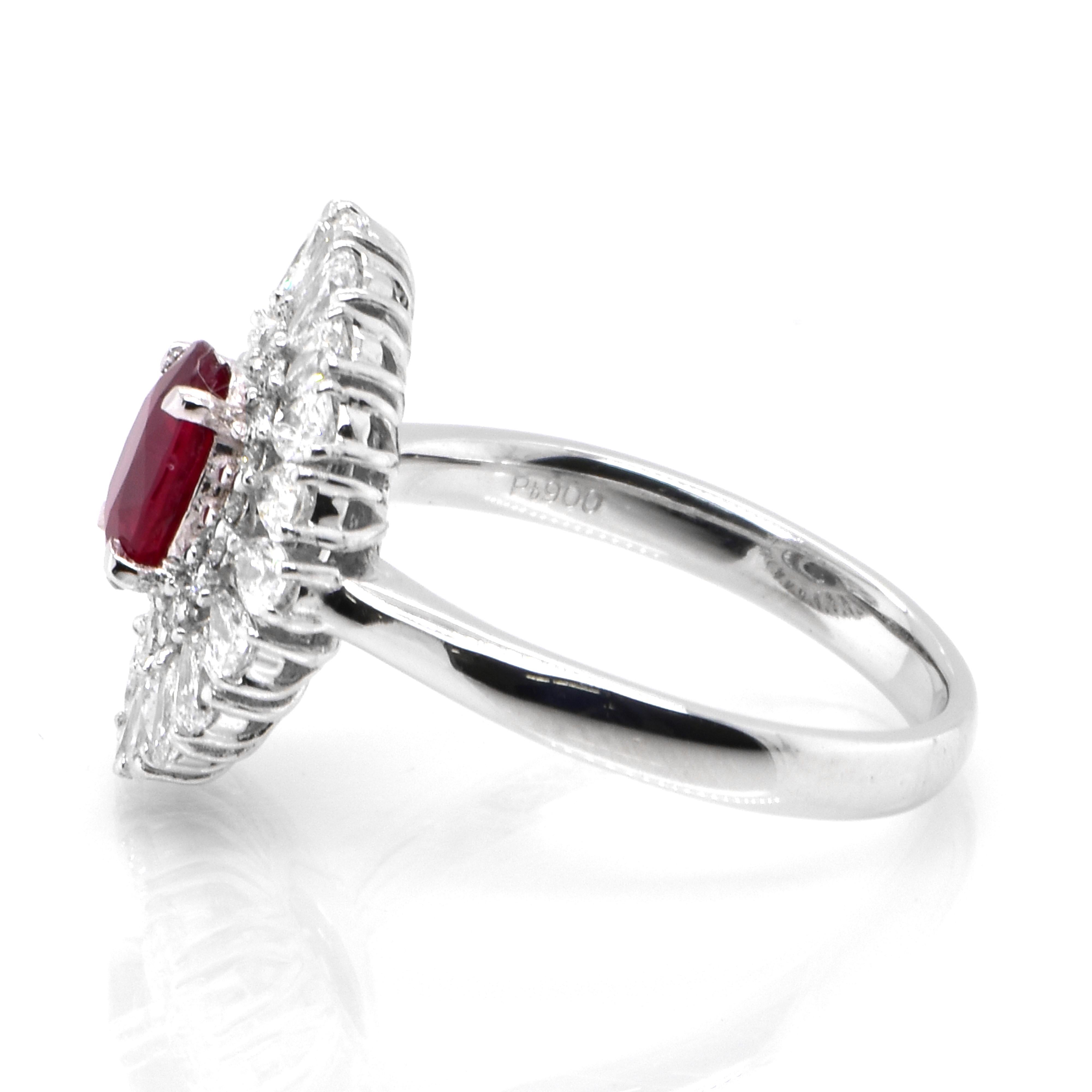 Oval Cut GIA Certified 1.01 Carat, Pigeon Blood Red, Burmese Ruby Ring Made in Platinum For Sale