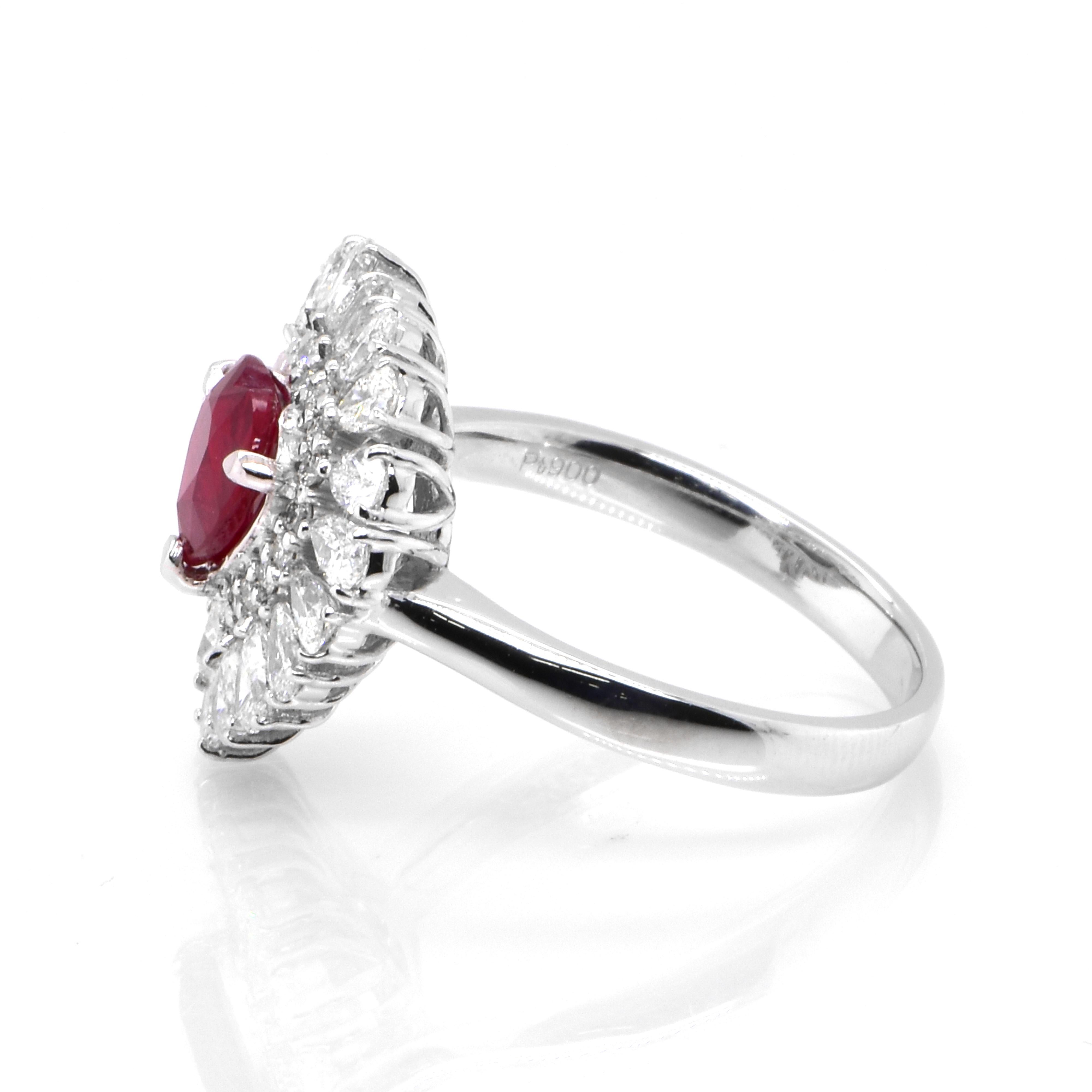 Heart Cut GIA Certified 1.01 Carat, Pigeon Blood Red, Burmese Ruby Ring Made in Platinum For Sale