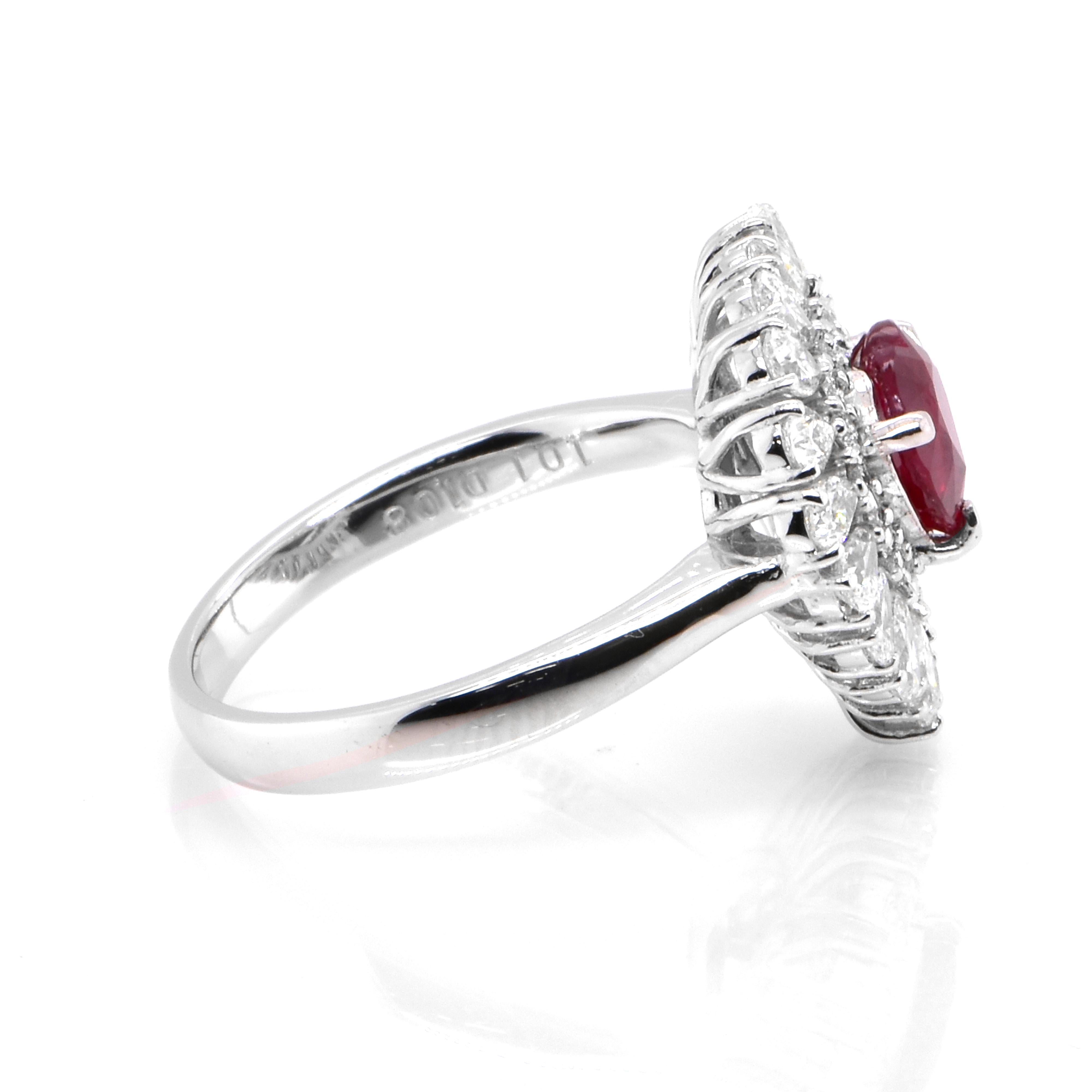 GIA Certified 1.01 Carat, Pigeon Blood Red, Burmese Ruby Ring Made in Platinum In New Condition For Sale In Tokyo, JP