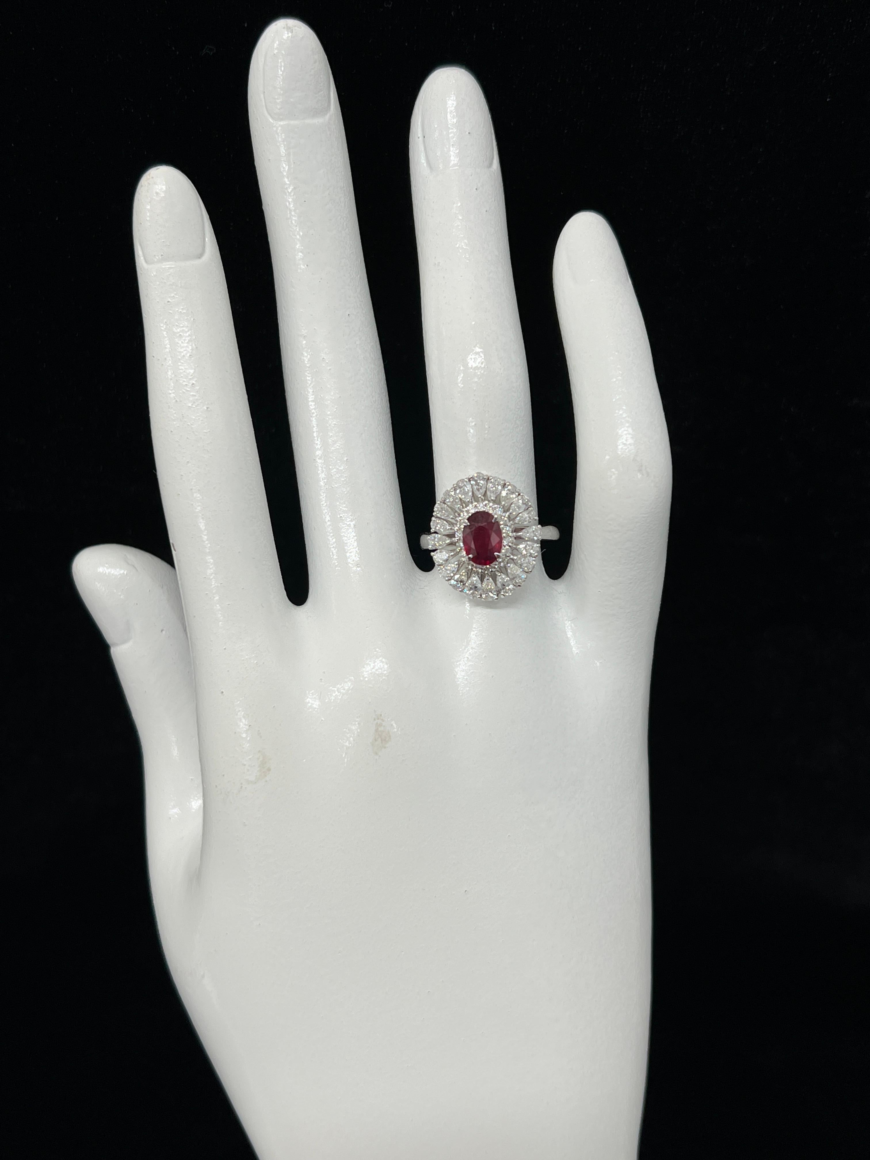 GIA Certified 1.01 Carat, Pigeon Blood Red, Burmese Ruby Ring Made in Platinum For Sale 1