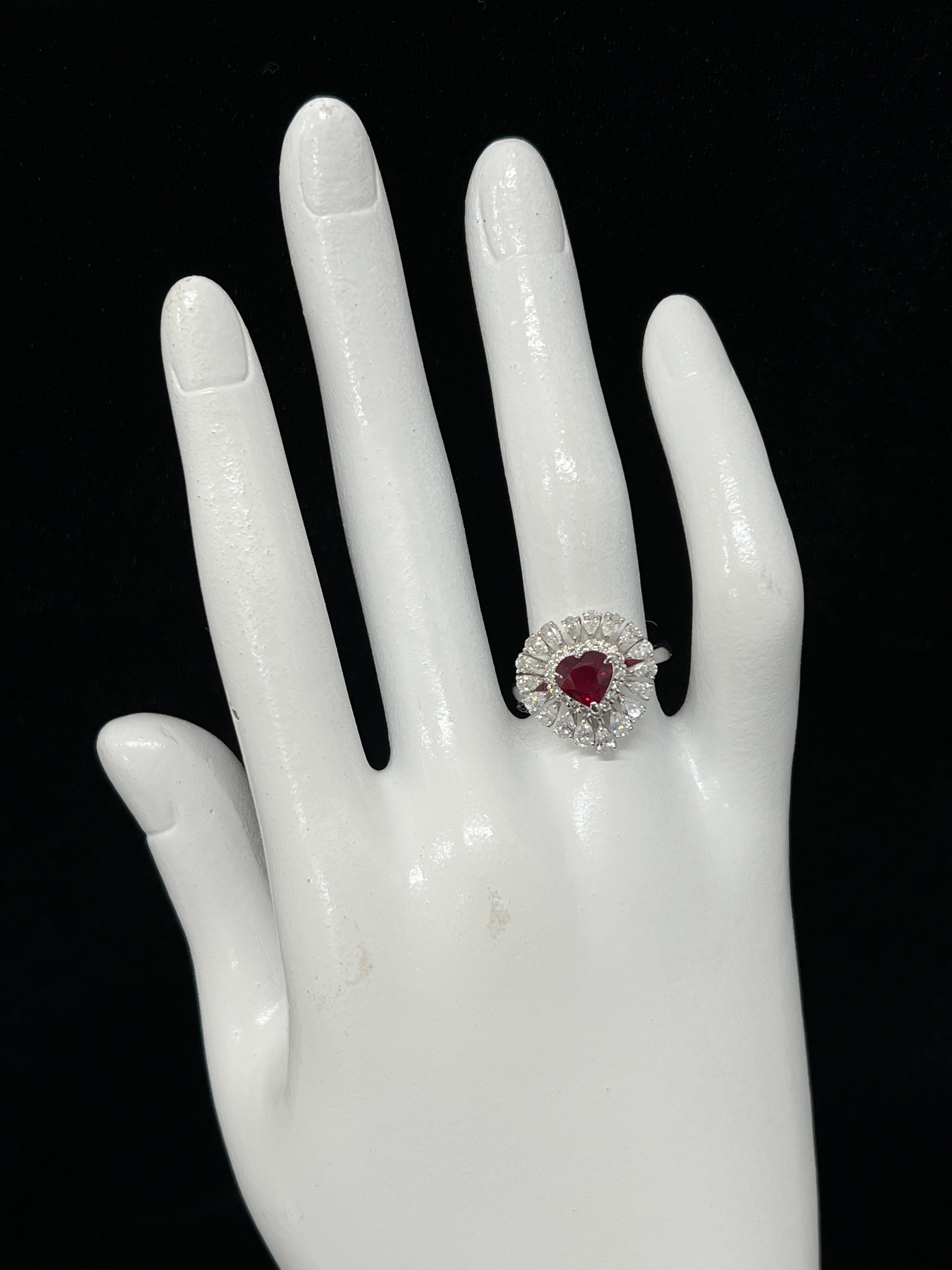 GIA Certified 1.01 Carat, Pigeon Blood Red, Burmese Ruby Ring Made in Platinum For Sale 1