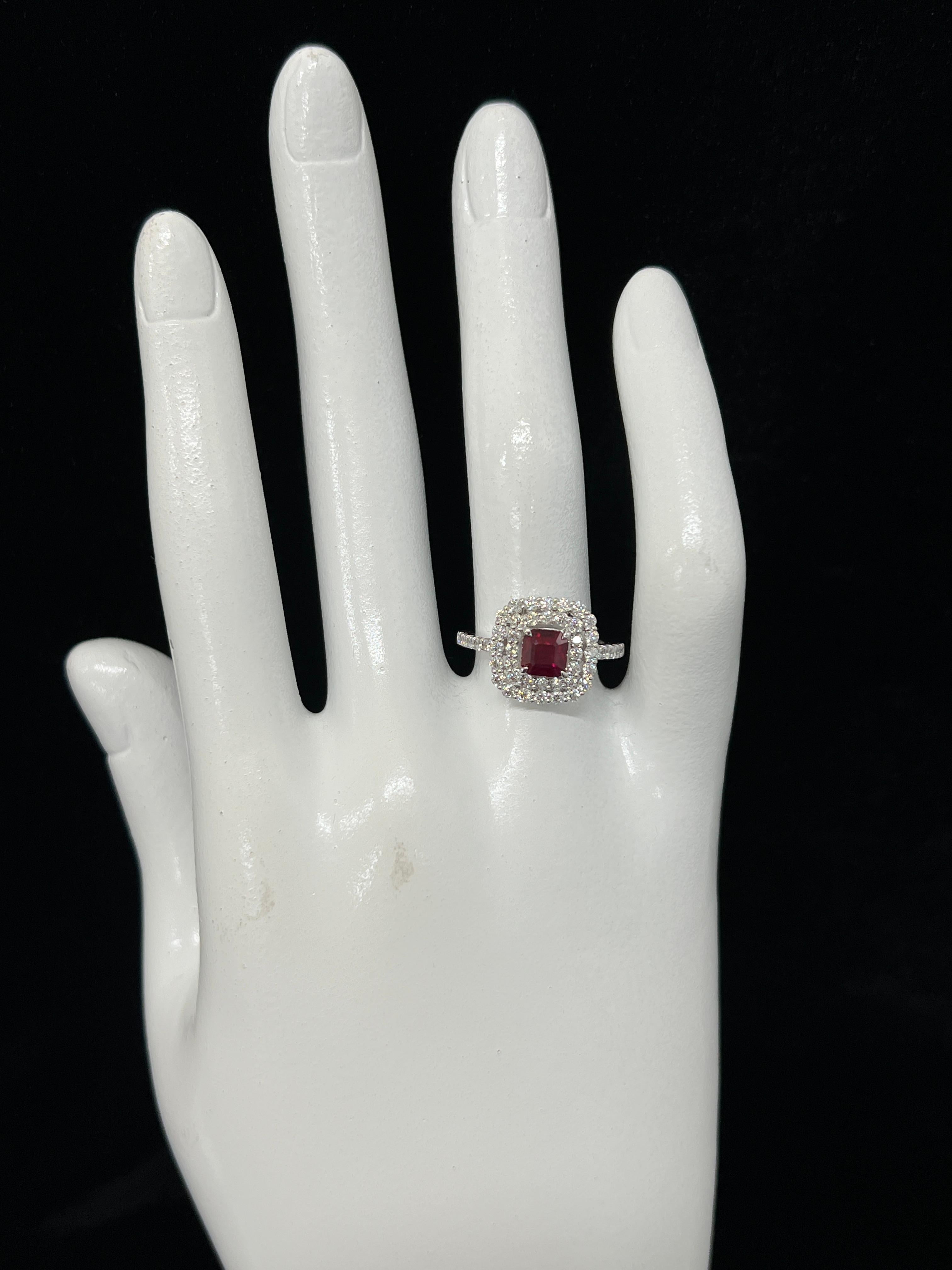 Octagon Cut GIA Certified 1.01 Carat, Pigeon Blood Red, Burmese Ruby Ring Made in Platinum For Sale