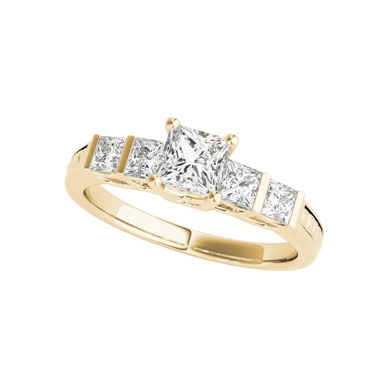 GIA-zertifizierter 1,01-Karat-Prinzessinnen-Diamantring mit 5 Steinen und strukturiertem Band
