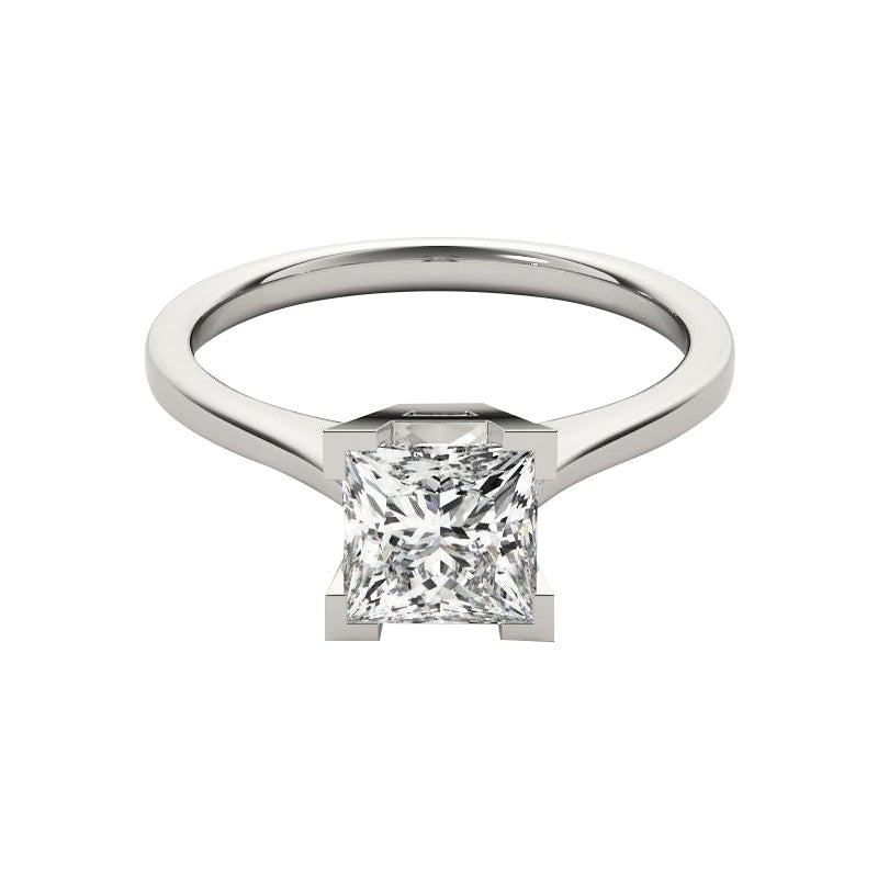 Anello con diamante solitario in platino da 1.01 carati certificato GIA Princess Contemporary