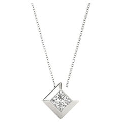 GIA Certified 1.01 Carat Princess Diamond Bezel White Gold Pendant Necklace