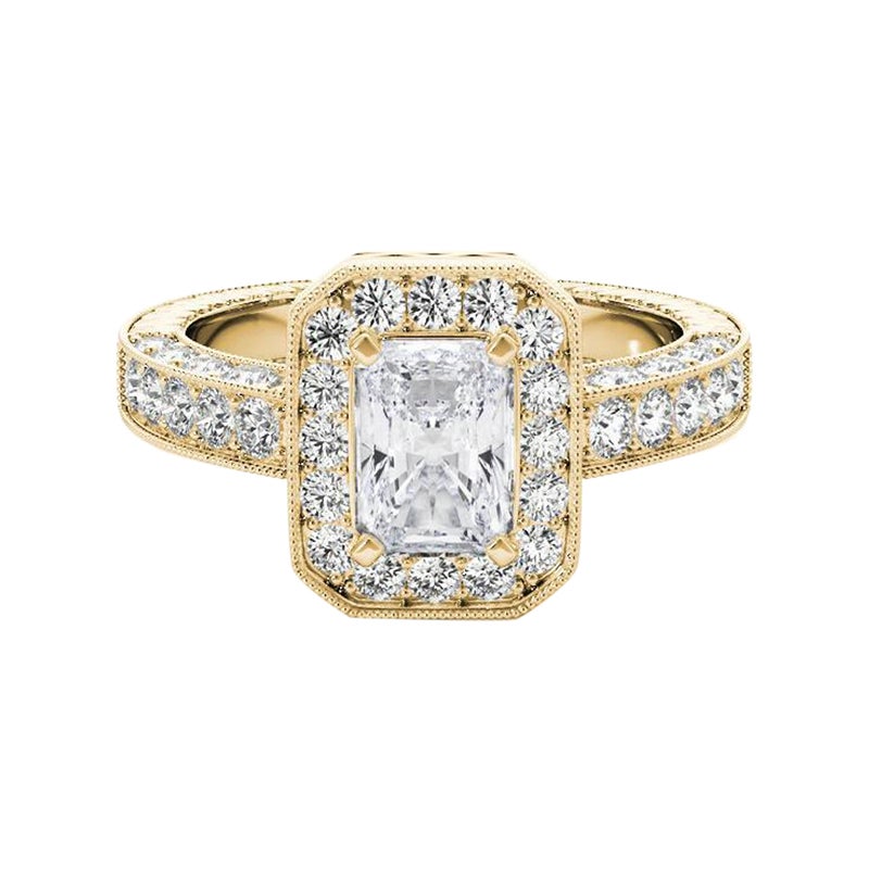 GIA Certified 1.01 Carat Radiant Halo Openwork Diamond Ring