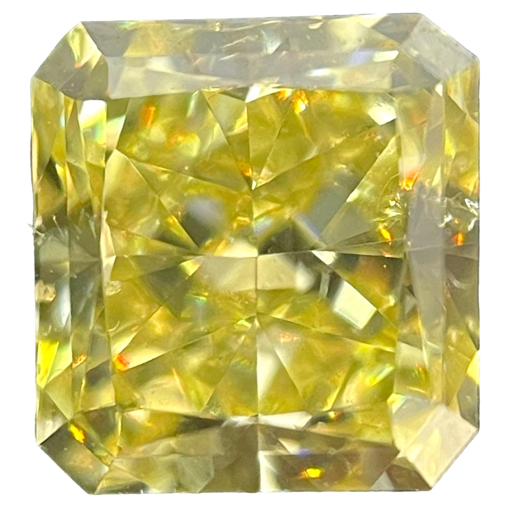 GIA Certified 1.01 Carat Rectangular Brilliant Fancy Yellow I1 Natural Diamond