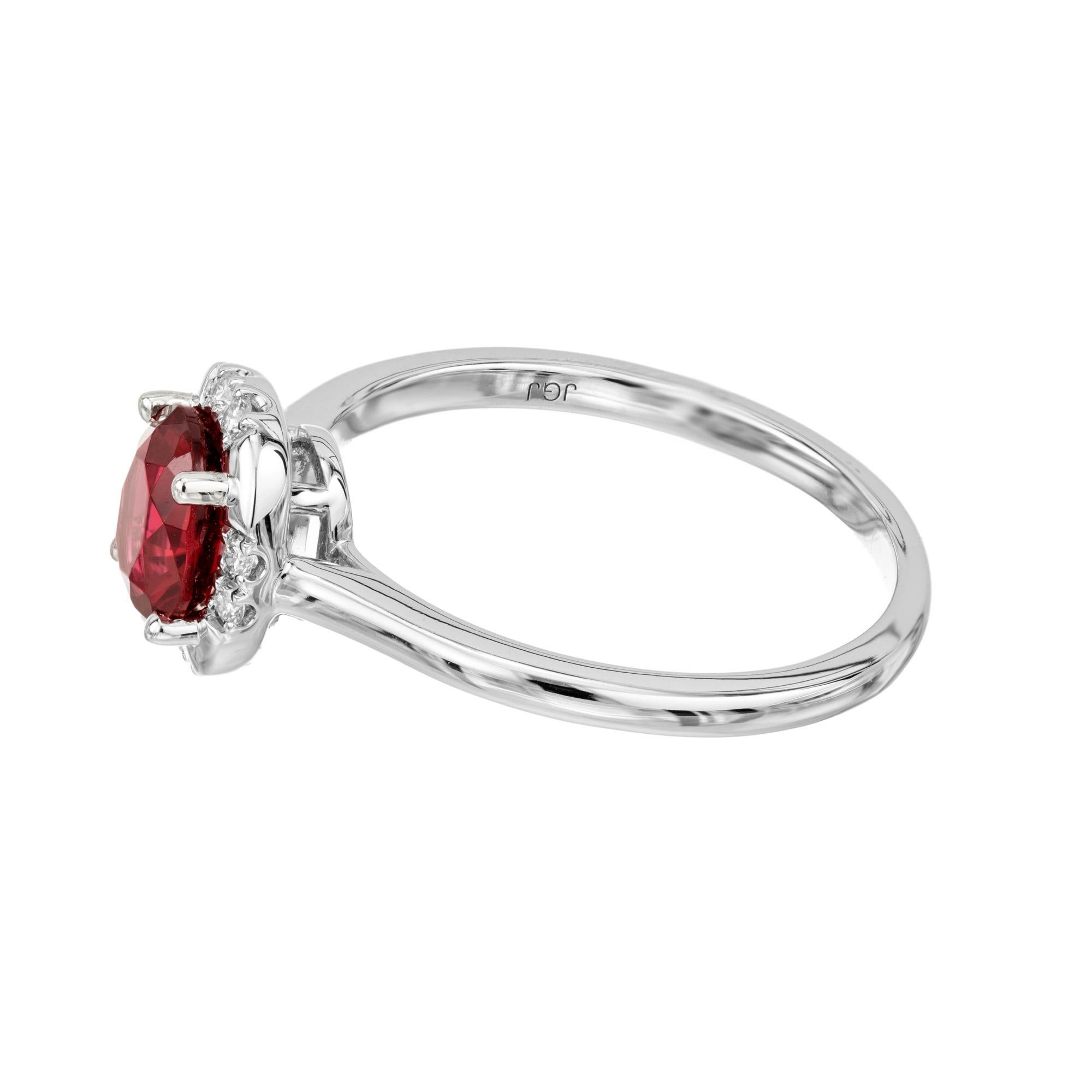 GIA Certified 1.01 Carat Red Spinel Diamond Halo White Gold Engagement Ring In New Condition For Sale In Stamford, CT
