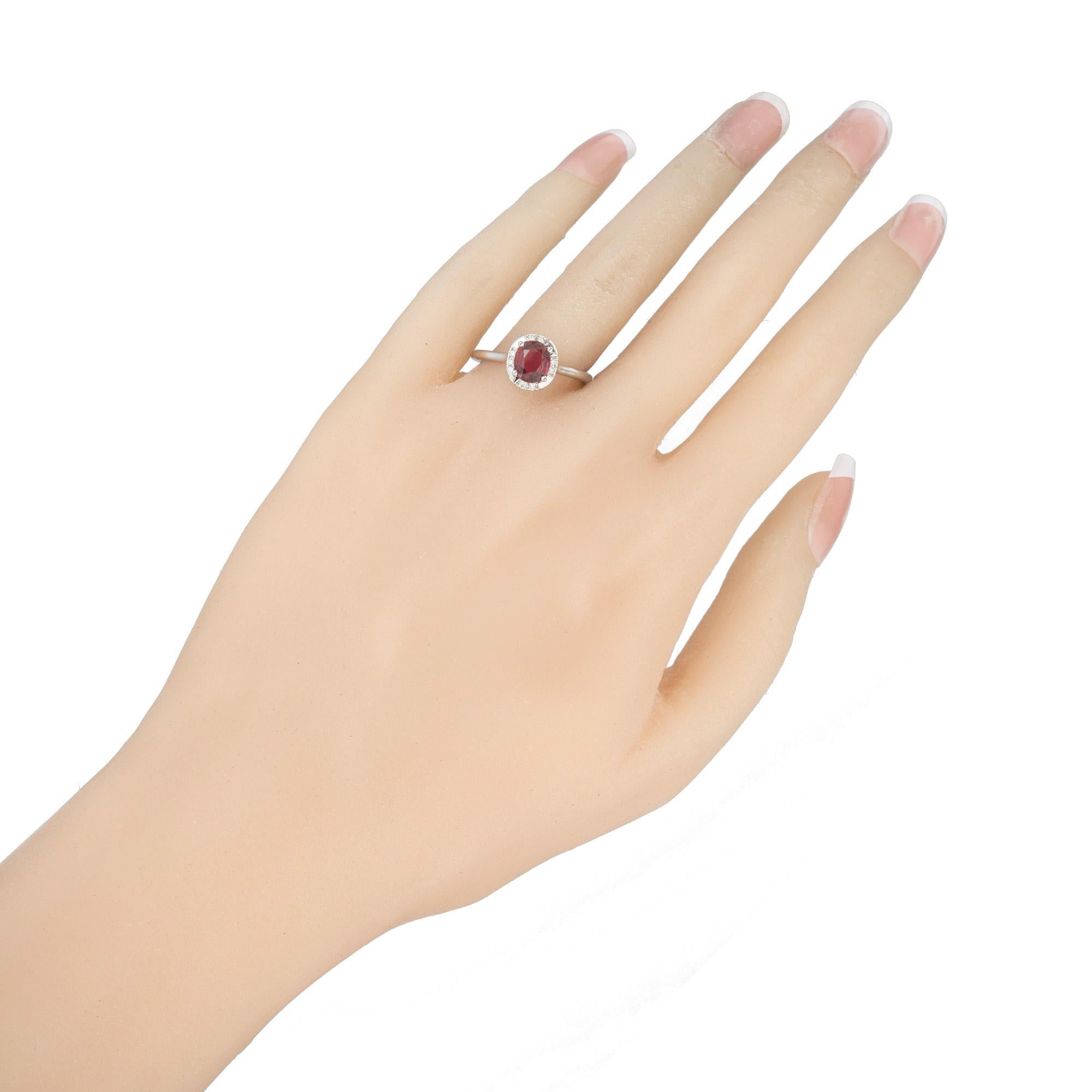 GIA Certified 1.01 Carat Red Spinel Diamond Halo White Gold Engagement Ring For Sale 3
