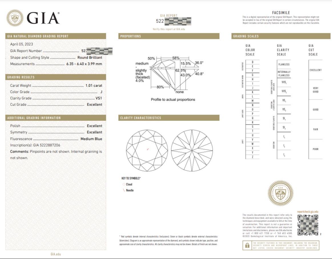 GIA-zertifizierter 1,01 Karat runder Brillant-Naturdiamant (Verlobungsringe) im Angebot 1