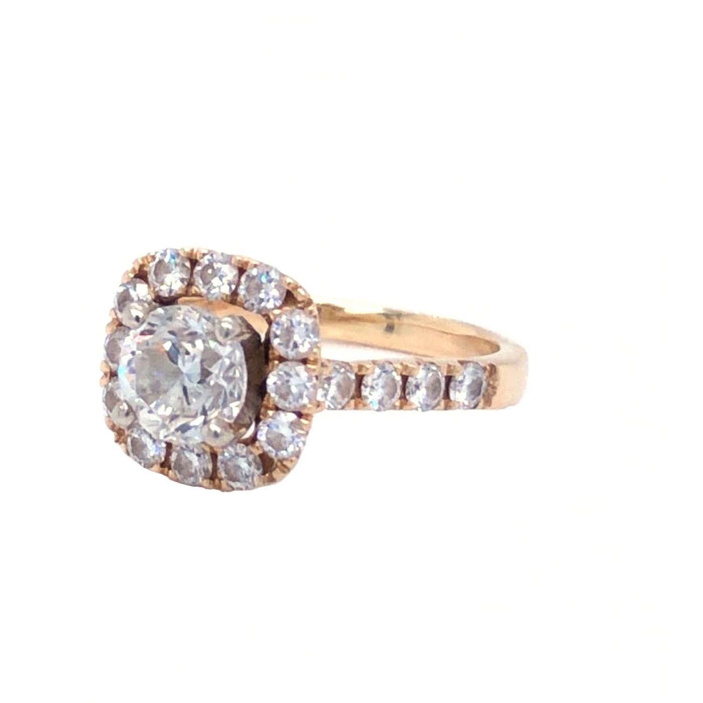 Modernist GIA Certified 1.01 Carat Round Cut Diamond Pave 14 Karat Gold Ring For Sale
