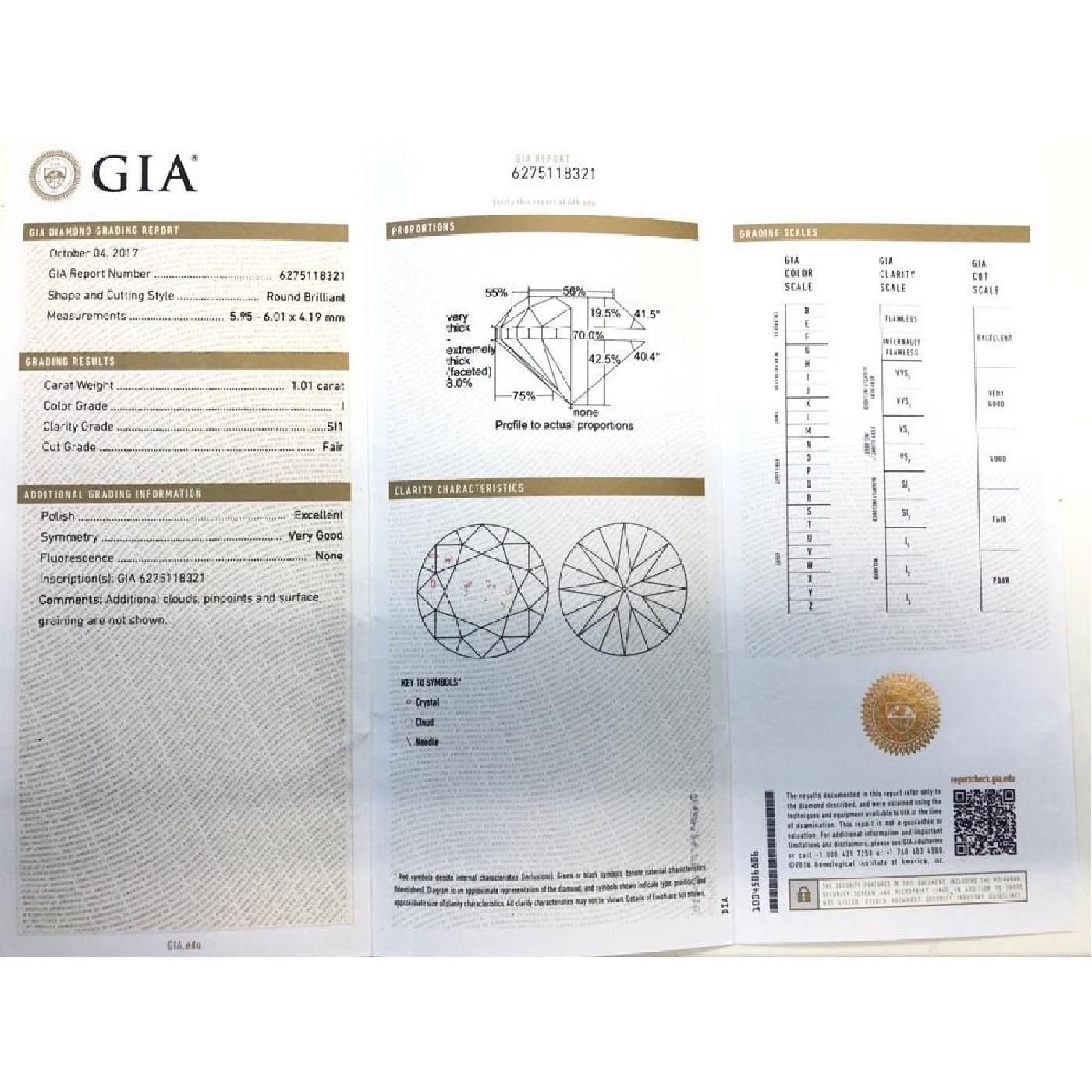 GIA Certified 1.01 Carat Round Cut Diamond Pave 14 Karat Gold Ring In Good Condition For Sale In Aventura, FL