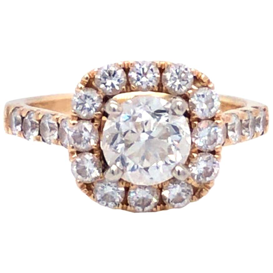 GIA Certified 1.01 Carat Round Cut Diamond Pave 14 Karat Gold Ring