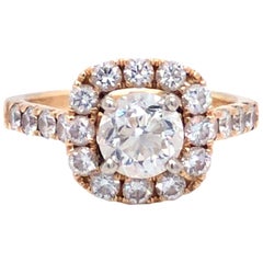 GIA Certified 1.01 Carat Round Cut Diamond Pave 14 Karat Gold Ring