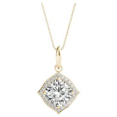 GIA Certified 1.01 Carat Round Diamond Kite Halo Gold Pendant Necklace