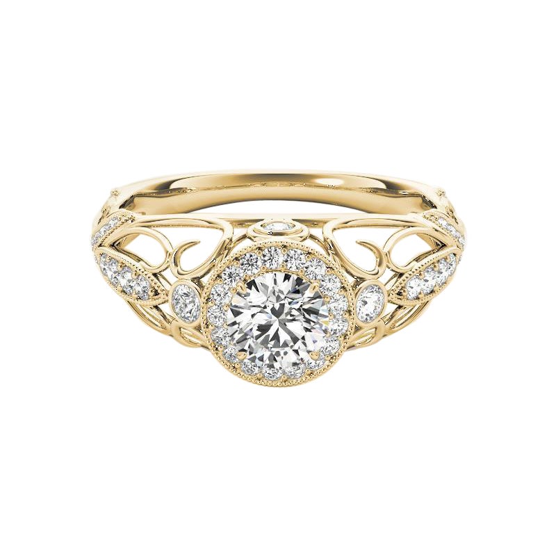 Bague à diamants certifiée GIA de 1,01 carat en forme de halo rond et de ruban déroulant